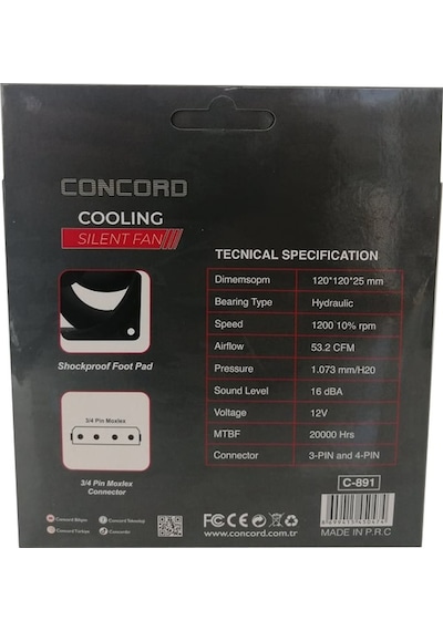Concord C 891 12Cm Kasa Fanı 7 Kanatlı 4 Pin Concord C 891 12Cm Kasa Fanı 7 Kanatlı 4 Pin