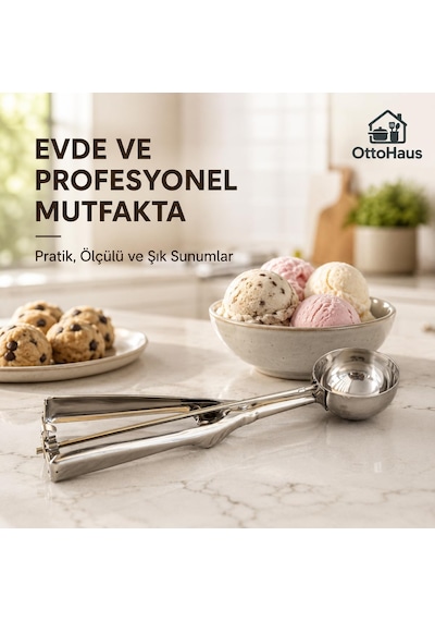 Paslanmaz Çelik Dondurma Kaşığı, Otomatik Yaylı Bırakma Mekanizmalı Porsiyonlama Kaşığı, Kurabiye Hamuru, Köfte, Püre Ve Tatlı Servis Kepçesi