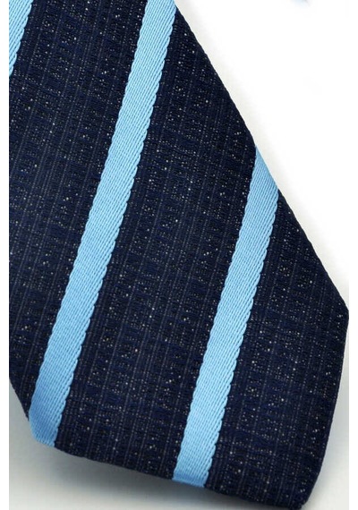 Gaffy Mavi Verev Çizgili Lacivert Dokuma Kumaş Mendilli Slim Fit Kravat Lacivert - Mavi