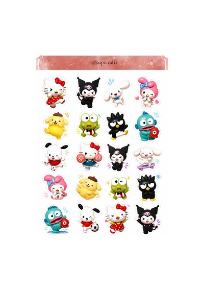 6 Sayfa Sanrio Sticker Seti- Sevimli Karakterler Sticker 0