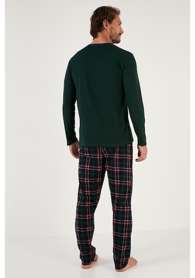 Buratti  Ekoseli Cepli Beli Lastikli % 100 Pamuk Regular Fit Erkek Pijama Takımı 6572001 Yeşil