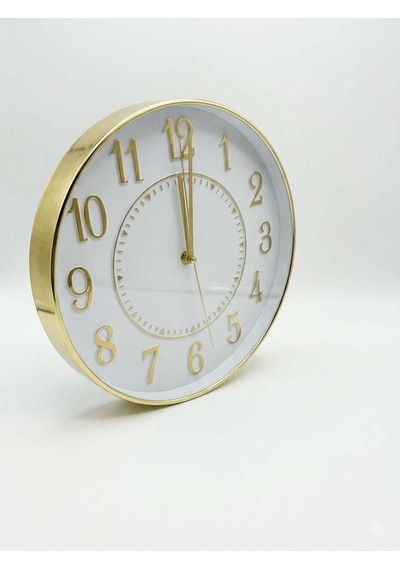 Dekoratif Duvar Saati 29 Cm Sessiz Mekanizmalı Gold Çerçeve Kabartma Rakam Altın 45576227