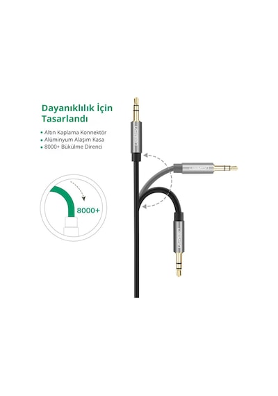 Ugreen 3.5 Mm Aux Ses Kablosu, 50 Cm, Siyah, 10732
