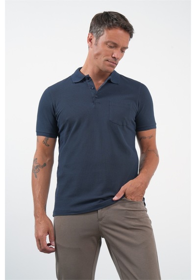 Lacivert Polo Yaka Kısa Kol Cepli Comfort Fit Pamuklu Tişört 1011260155