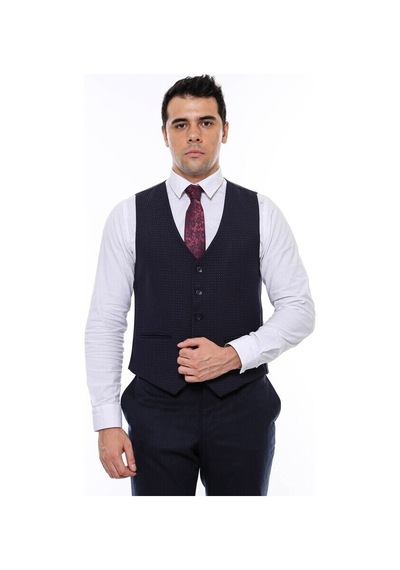 Wessi Lacivert Desensiz Düğmeli Erkek Yelek 001