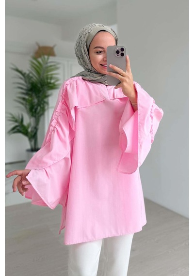 Kahijab Fırfır Detay Gömlek - Pembe Pembe