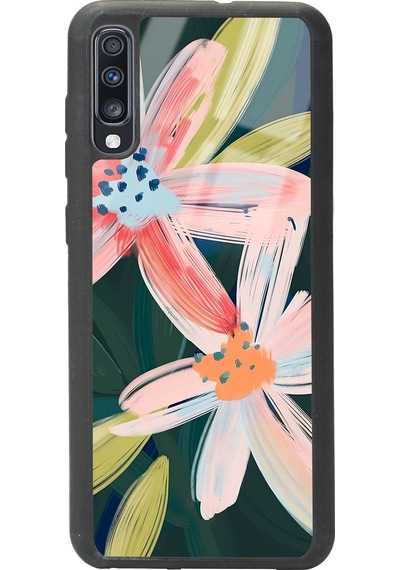 Samsung Uyumlu A70 Suluboya Çiçek Tasarımlı Glossy Telefon Kılıfı Çok Renkli