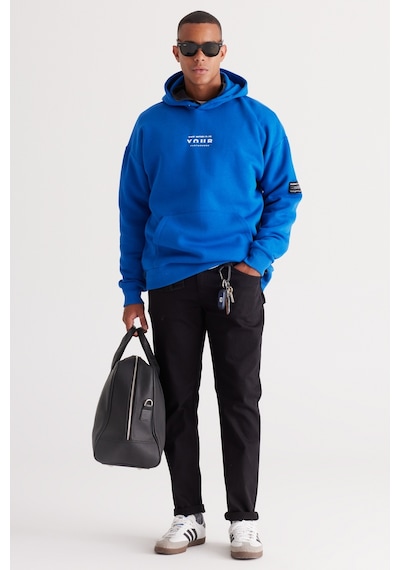 AC&Co / Altınyıldız Classics Erkek Mavı Oversize Fit Bol Kesim Kapüşonlu İçi Polarlı Pamuklu Sweatshirt Mavi