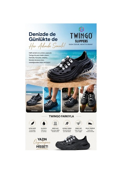 Twingo Eva Hafif Günlük Deniz & Spor Ayakkabısı Unisex Siyah