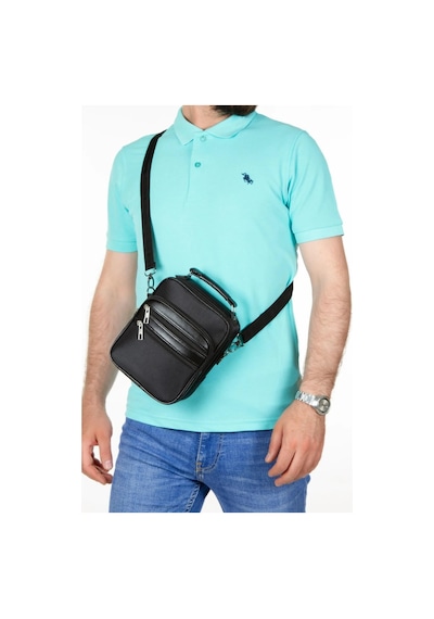 Newish Polo Erkek El Omuz Çantası + Mekanizmalı Suni Erkek Kartlık Siyah