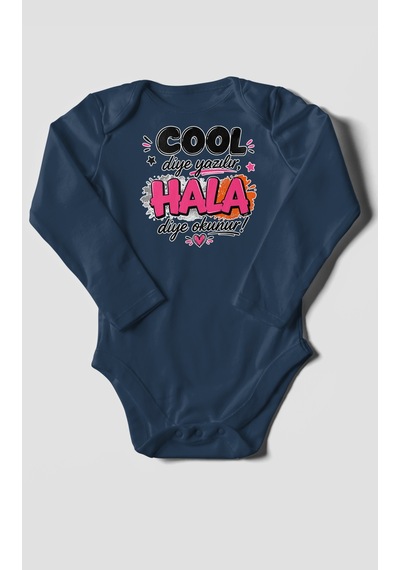 Morivokids Cool Diye Yazılır Hala Diye Okunur Uzun Kollu Bebek Body %100 Pamuk Lacivert