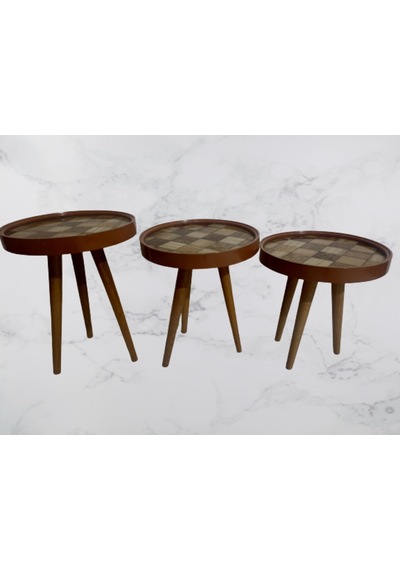 Zigon Sehpa Çember Damalı Model Kayın Retro Parlak Ceviz 3 Ayak Ü