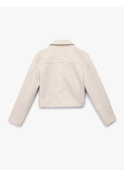 Koton Regular Fit Uzun Kollu Cepli Fermuarlı Crop Kaşe Ceket Ekru 6wak20446ew Ekru