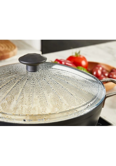 Borcam Kapak, Isıya Dayanıklı, Tava,tencere Ve Sahan Uyumlu, Tepelikli, Şık Desenli 22 Cm Kapak Beyaz