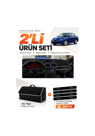 E-biz Subaru İmprezza 2000-2007 Uyumlu Torpido Örtüsü + Tay Tüyü Bagaj Çantası - Siyah-gri - Su003
