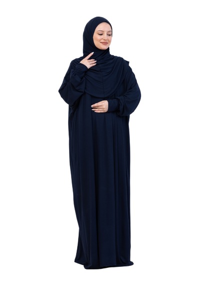 Modish Group Tek Parça Namaz Elbisesi Seti, Viskon Yumuşak Tesettür Abaya, Rahat Hazır Şal Başörtüsü Takım Lacivert