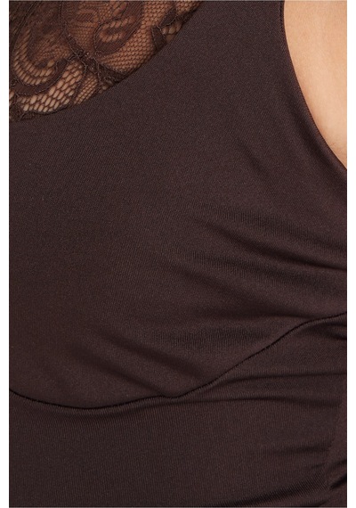 Tudors Kadın Standart Fit Normal Kesim Askılı V Yaka Dantel Detaylı Çıtçıtlı Kahverengi Body-50965