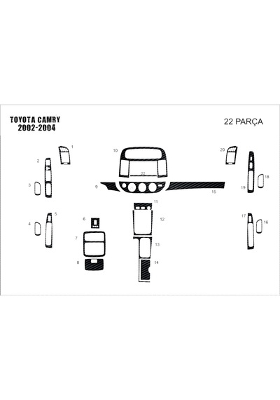 Toyota Camry Torpido Kaplama 2002-2004 22 Parça Siyah Karbon