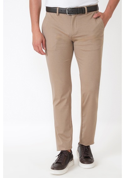 Comfort Fit Rahat Kalıp Yan Cep Pamuklu Dokulu Koyu Bej Pantolon P 1219 K.Bej