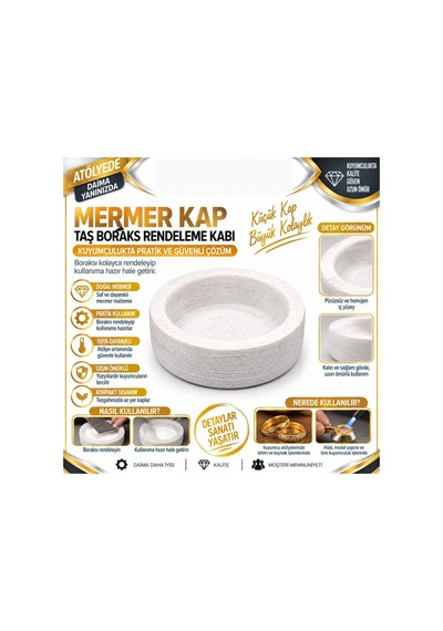 Kuyumculuk Mermer Kap - Taş Boraks Ezme Kabı Metalik