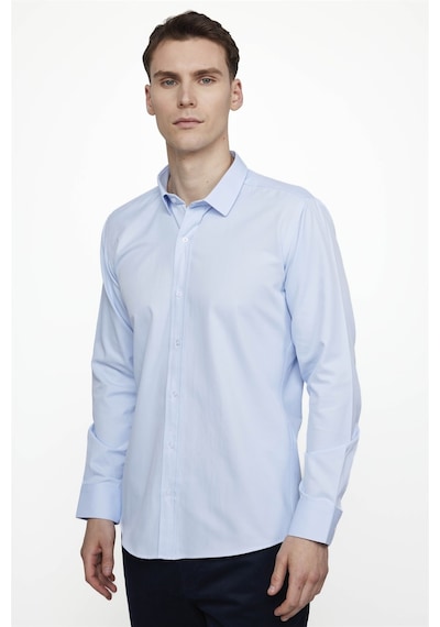 Tudors Modern Slim Fit Düz Erkek Gömlek-27248-Mavi