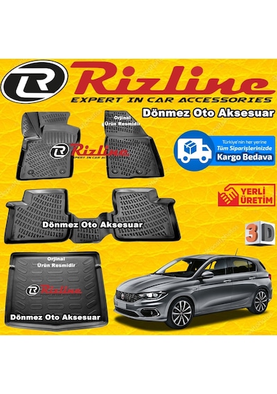 Fiat Egea 3D Paspas + Bagaj Havuz Siyah Hb 2016 Sonrası Rizline N11.12008