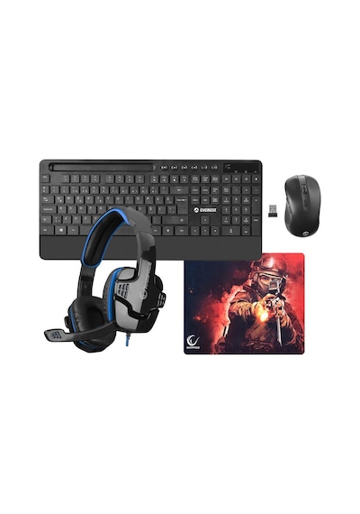 Everest Km-9676 Siyah Klavye + Rampage Sn-r9 Kulaklık+mouse + Rampage 300350 35 25cm Mousepad 4lü Set Optik