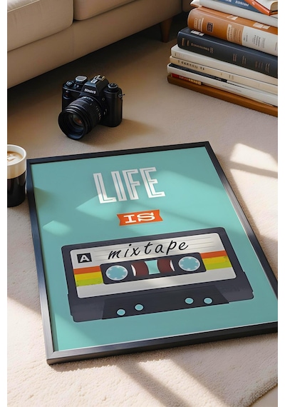 Life Is A Mixtape Kaset Çerçeveli Tablo - Pop Art Poster Tablo
