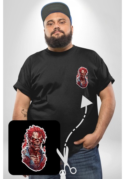 Angemiel Zombi Kırmızı The Walking Dead Siyah Büyük Beden Kadın Basic Minimal Baskılı Tişört Siyah