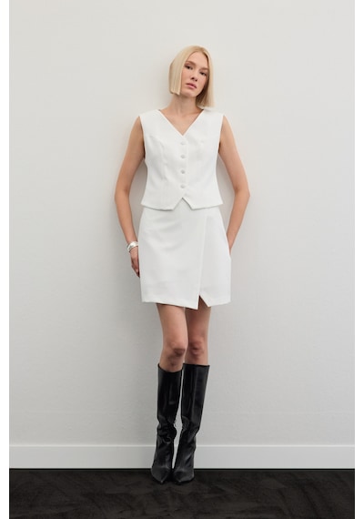 Sateen Şort Etek - Ekru-136477 Ekru