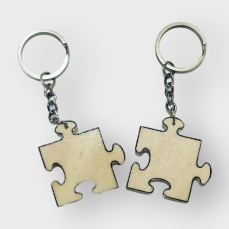 Ahşap Puzzle Sevgili Anahtarlığı 2 Adet Altın - Gümüş