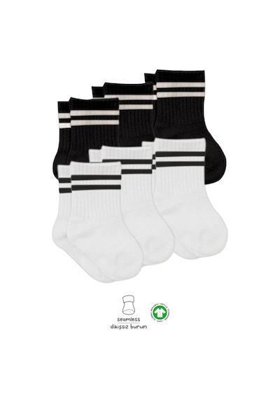 Bistyle 6'lı Penye Çemberli Soket Çorap Bs6003 Siyah Beyaz 001