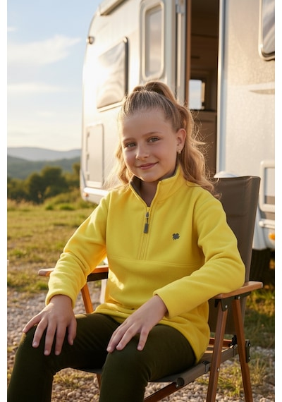 Lela Yumuşak Dokulu Fermuarlı Dik Yaka Şardonlu Kışlık Unisex Çocuk Polar 5905002 Sarı