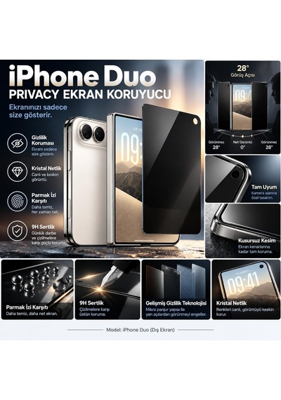 Iphone Duo Uyumlu Privacy Hayalet Cam Ekran Koruyucu 9h