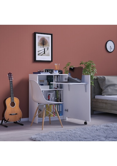 Asra Trend Fonksiyonel Kitaplık MD002 %100 MDF Katlanır Çalışma Masası Beyaz