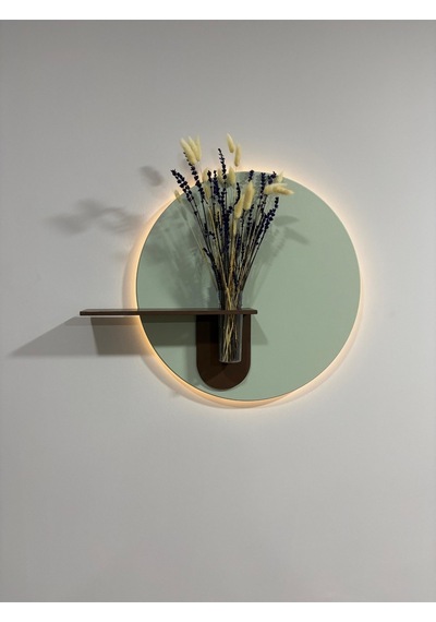 Orkide Ahşap Pilli Ledli İskandinav Tarzı Salon Duvar Rafı Modern Çiçeklik 40 X 75 Cm Yeşil - Ahşap Ceviz