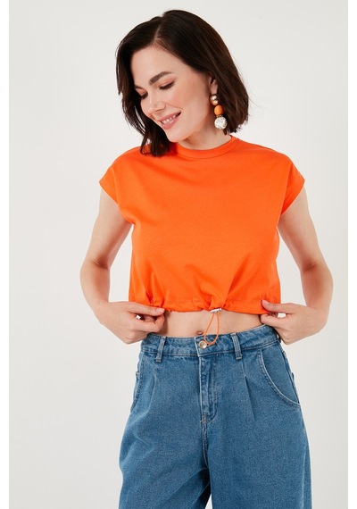 Lela Bisiklet Yaka % 100 Pamuk Crop Bayan T Shirt 5865587 Oranj