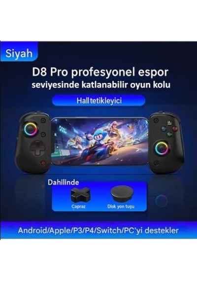 Bsp D8 Pro Rgb Telefon Tablet P3 P4 Android Apple Uyumlu iOS İçin Bluetooth 5.2 Joystick Gamepad Siyah