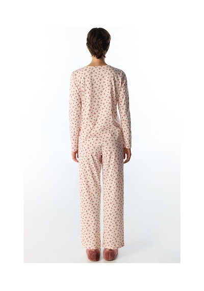 Penti Açık Pembe Petal Çiçekli Uzun Kollu Pantolon Pijama Takımı Soft Pınk