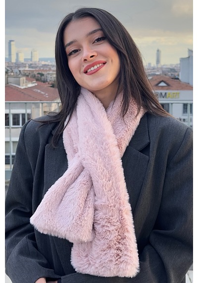 Mollycrush Peluş Yumuşak Soft Atkı Kışlık Suni Kürklü Pembe Kadın Atkısı Pembe