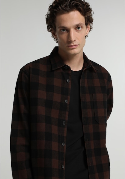 Colin's Colins Relaxed Fit Shirt Neck Ekoseli Erkek Kahverengi Uzun Kol Gömlek Cl1082022 Q1.v1 Brw