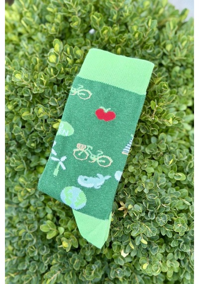 Lousocks Unisex Sağlı Sollu Bisiklet Ve Dünya Haritası Desenli Yeşil Soket Çorap Lousocks Unisex Sağlı Sollu Bisiklet Ve Dünya Haritası Desenli Yeşil Soket Çorap