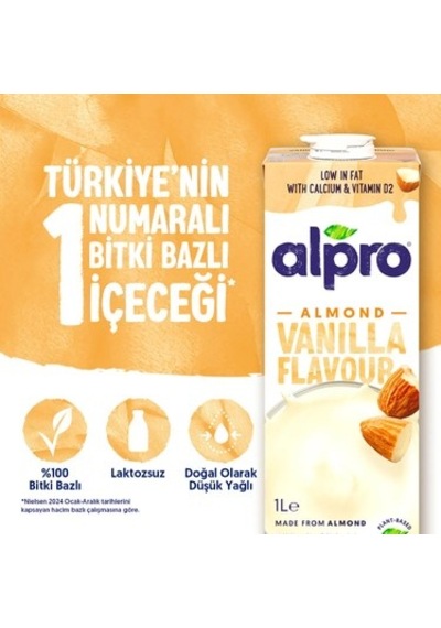 1 L Vanilya Aromalı Laktozsuz Badem Sütü