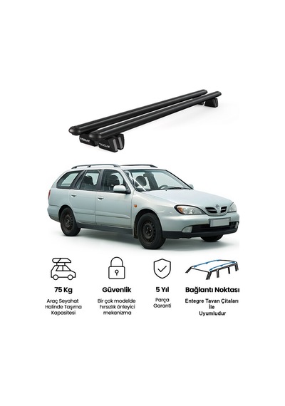 Pençe Nissan Primera W11 1997-2002 Uyumlu Siyah Ara Atkı Port Bagaj Tavan Barı