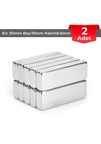 2 Adet Neodyum Mıknatıs Boy: 30mm En: 10mm Kalınlık: 5mm 30x10x5 Ndfeb Güçlü Mıknatıs N106