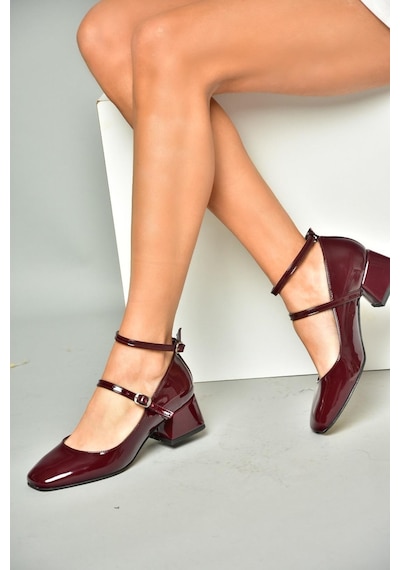 Fox Shoes R654037208 Bordo Rugan Kalın Topuklu Kadın Ayakkabı Bordo