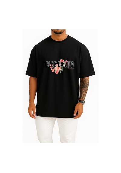 Bahriyeli Collection Oversize Blog Da Vica Göğüs Tasarımlı Unisex T-shirt Siyah