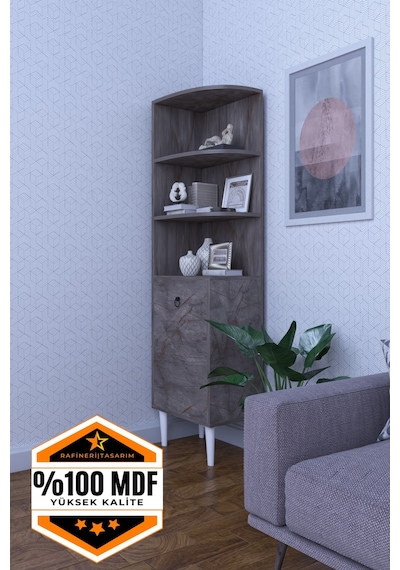 Dekoratif Dolap Köşe Rafı, Çok Amaçlı Raf, Salon Rafı Mdf Gri