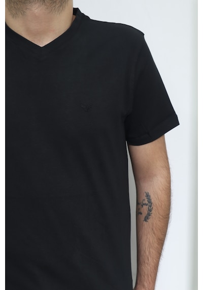 Santa Dmctekstil Erkek Düz Spor Kesim Kalıbı Rahat V Yaka T-shirt Siyah