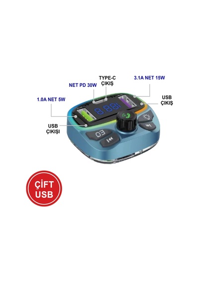 Araç İçin Bluetooth Fm Modülatör Transmitter Çakmaklık - Mt9877